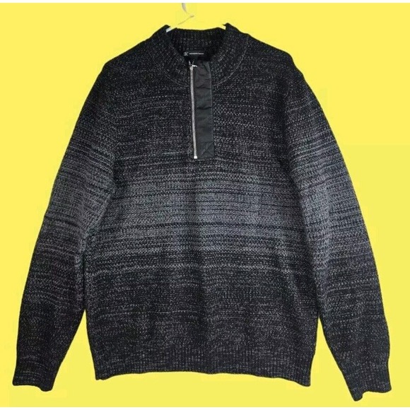 INC Concepts Men's Black/Gray Quarter-Zip Ombré Sweater Size L - Picture 1 of 7